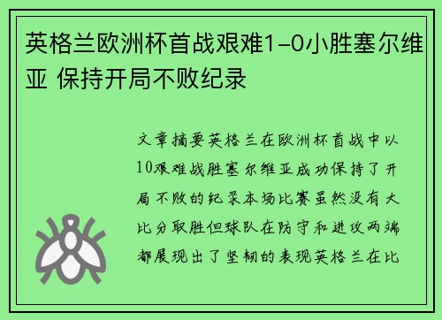 英格兰欧洲杯首战艰难1-0小胜塞尔维亚 保持开局不败纪录 英格兰欧洲杯首战艰难1-0小胜塞尔维亚 保持开局不败纪录